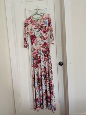 Floral Wrap Maxi Dress in Cream and Rose Nursing And Maternity Friendly